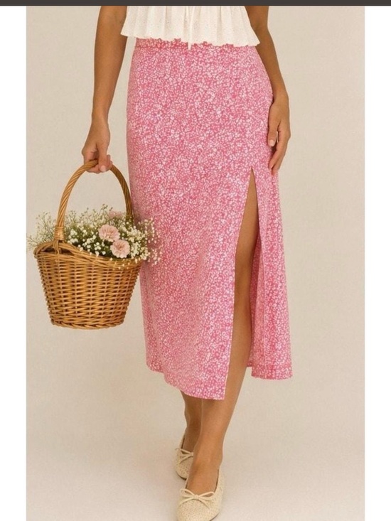 Abercrombie & Fitch Dresses & Skirts - Abercrombie & Fitch Pink Floral Midi Skirt with Side Slit